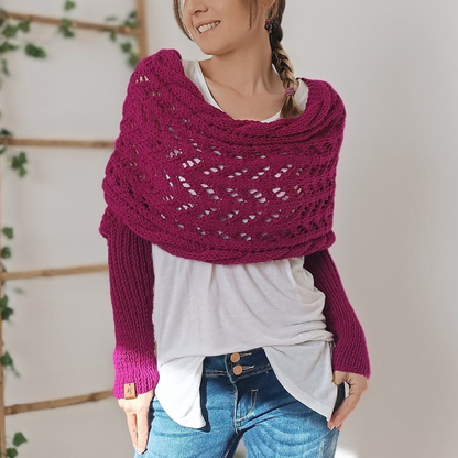 Écharpe femme à manches en maille torsadée – Rose