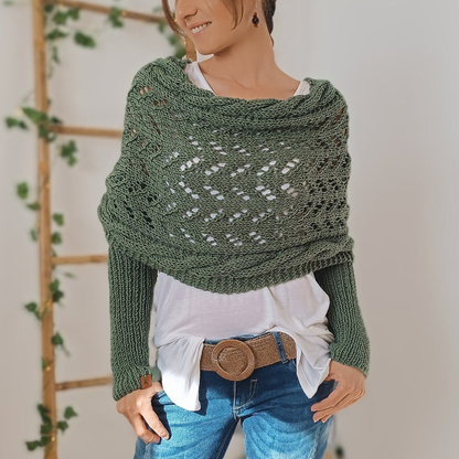 Écharpe femme à manches en maille torsadée – Vert