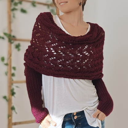 Écharpe femme à manches en maille torsadée – Rouge foncé