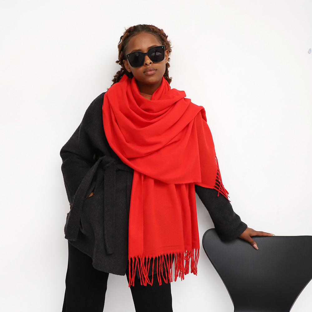 Écharpe femme unie grand format à porter en étole – Rouge