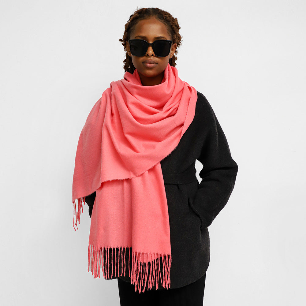 Écharpe femme unie grand format à porter en étole – Rose corail