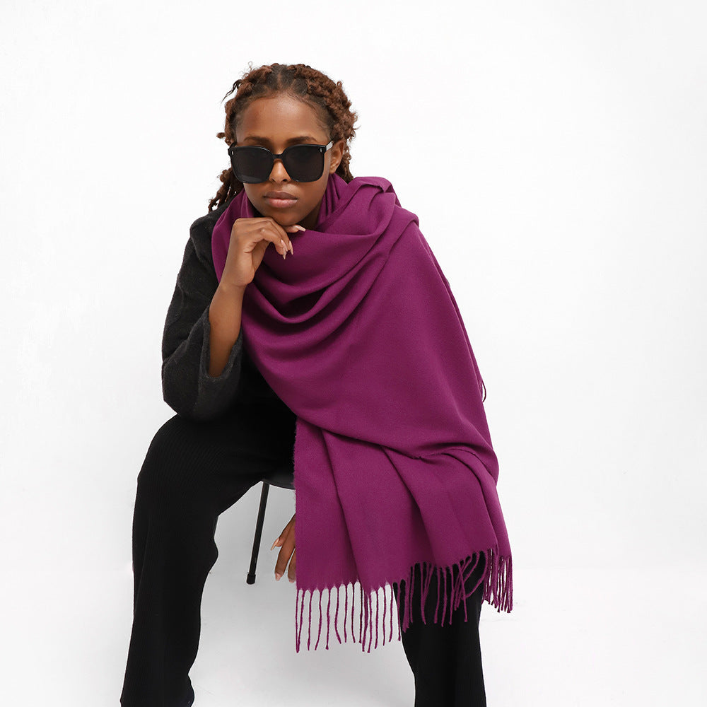 Écharpe femme unie grand format à porter en étole – Violet profond