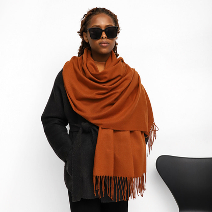 Écharpe femme unie grand format à porter en étole – Marron café