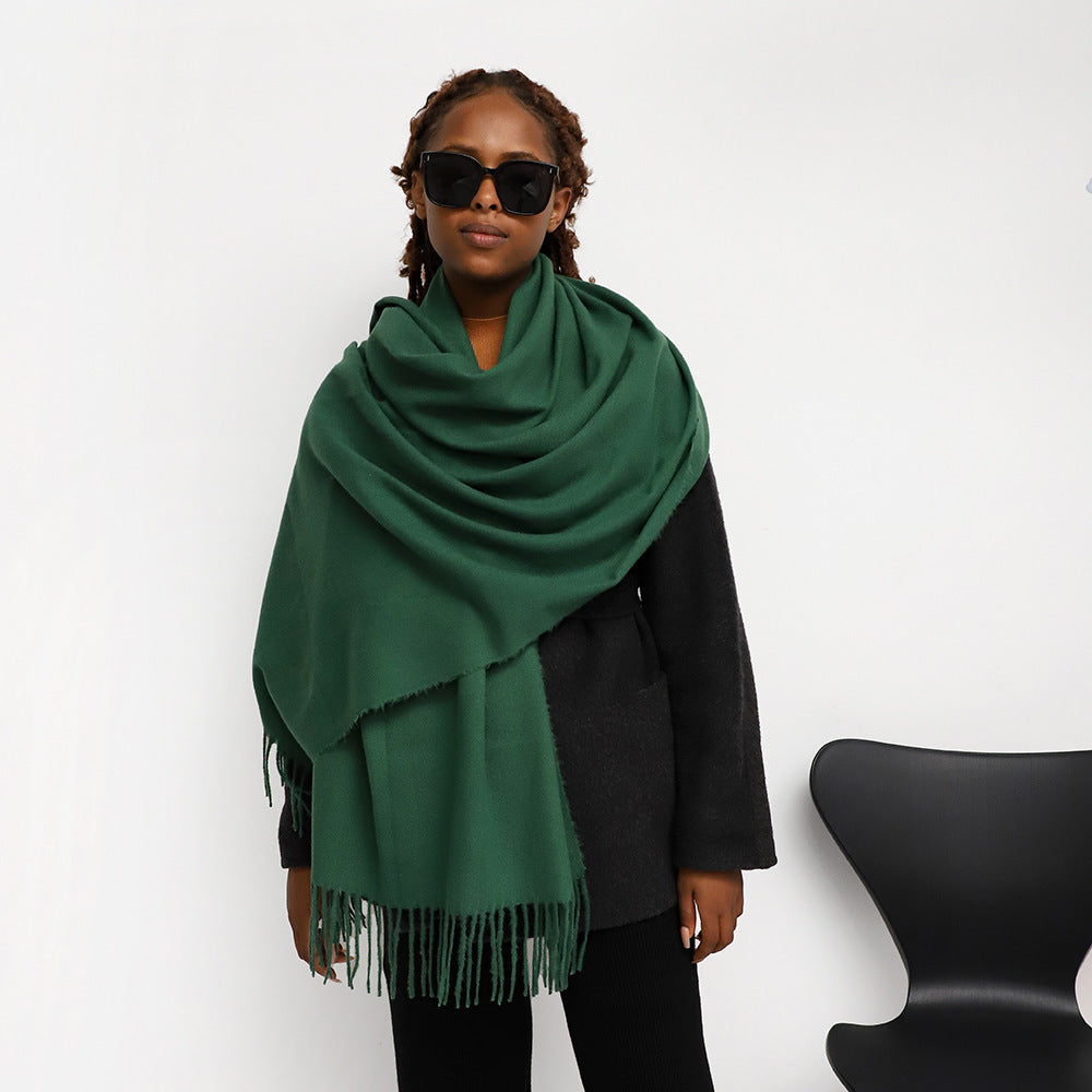 Écharpe femme unie grand format à porter en étole – Vert foncé