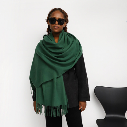 Écharpe femme unie grand format à porter en étole – Vert foncé