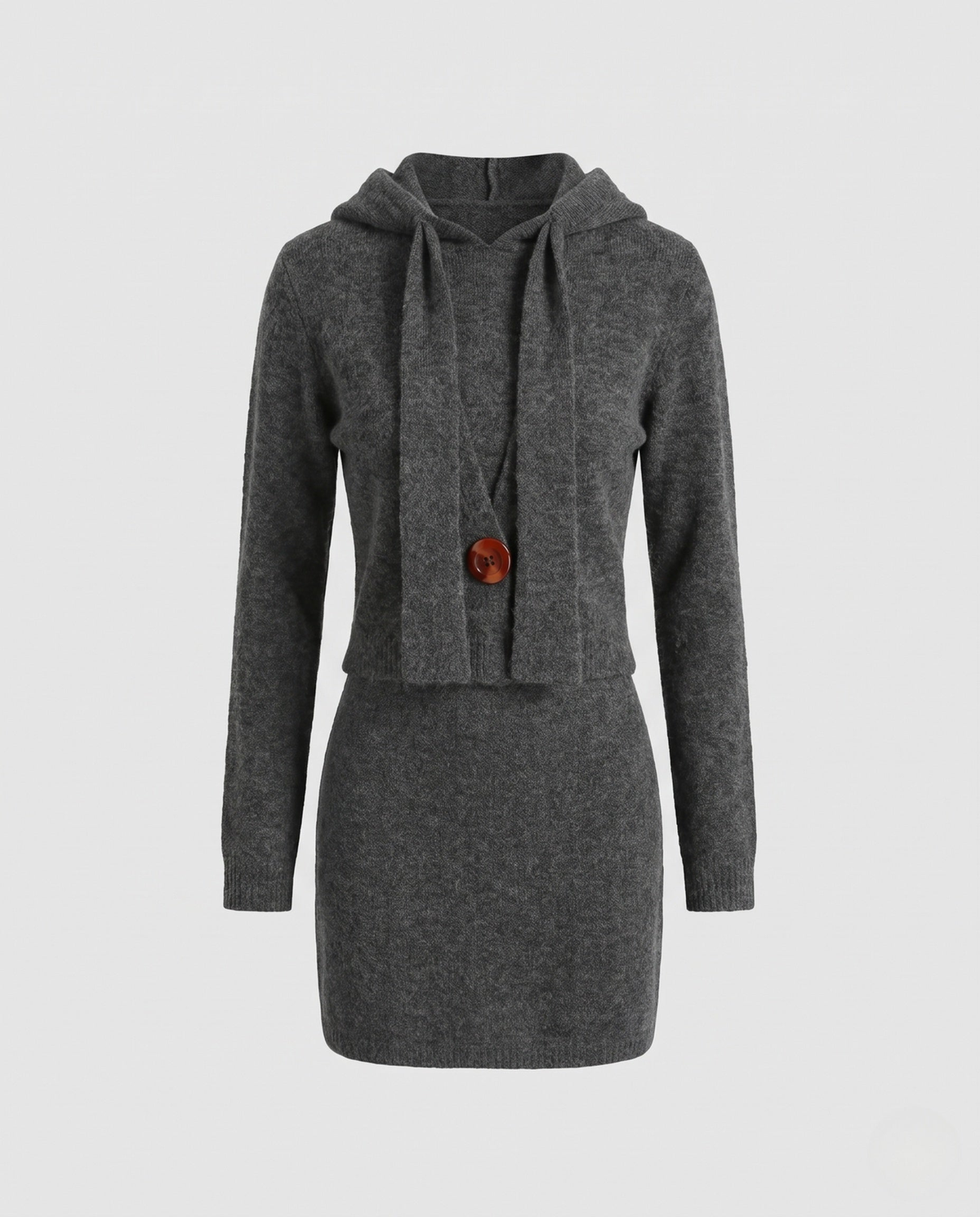 Ensemble femme en maille à capuche écharpe et jupe midi – Multicolore