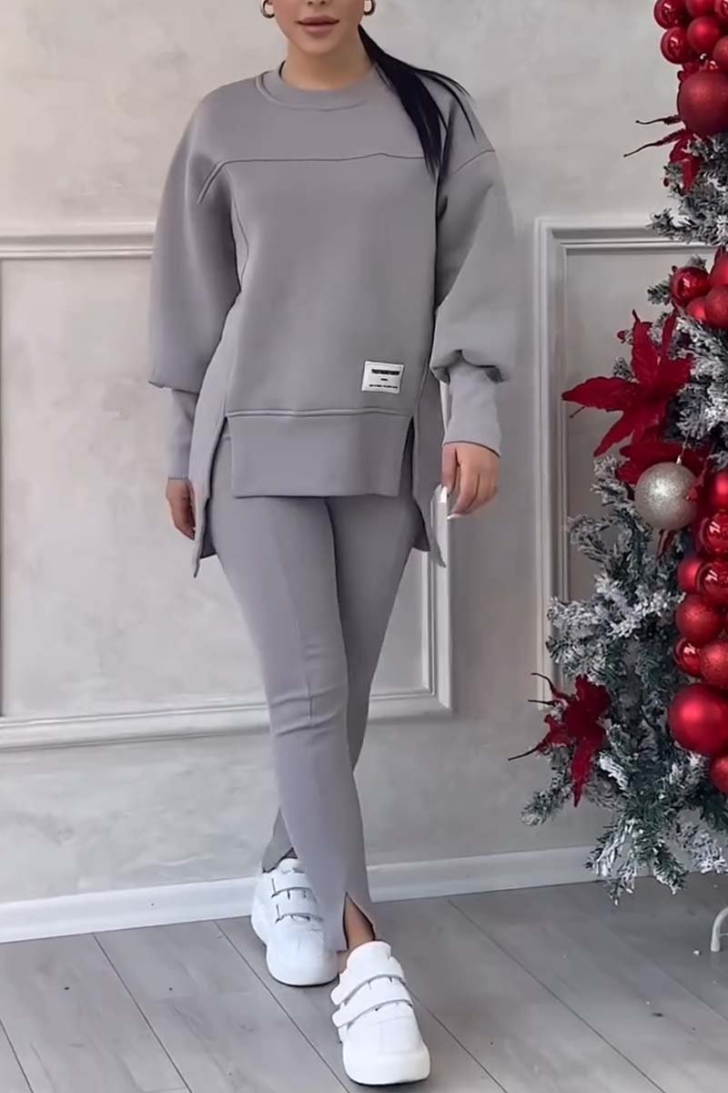 Ensemble jogging femme pull long oversize et legging – Gris