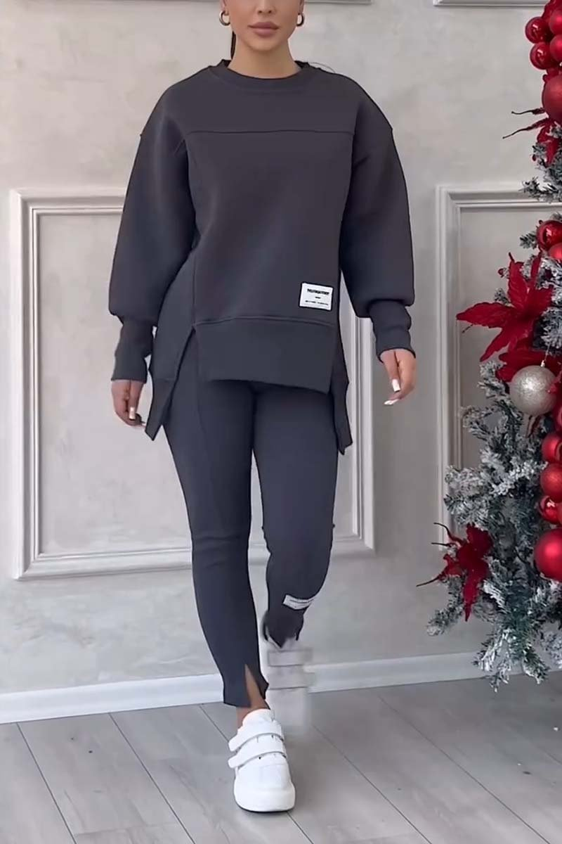 Ensemble jogging femme pull long oversize et legging – Gris foncé