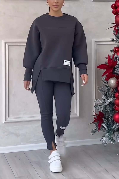 Ensemble jogging femme pull long oversize et legging – Gris foncé