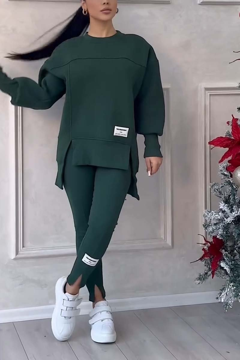 Ensemble jogging femme pull long oversize et legging – Vert foncé