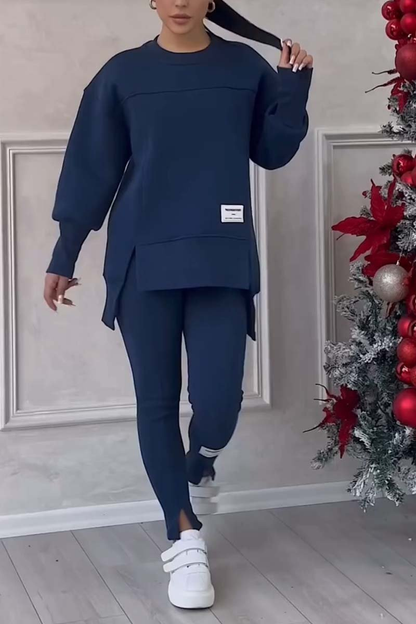 Ensemble jogging femme pull long oversize et legging – Bleu foncé