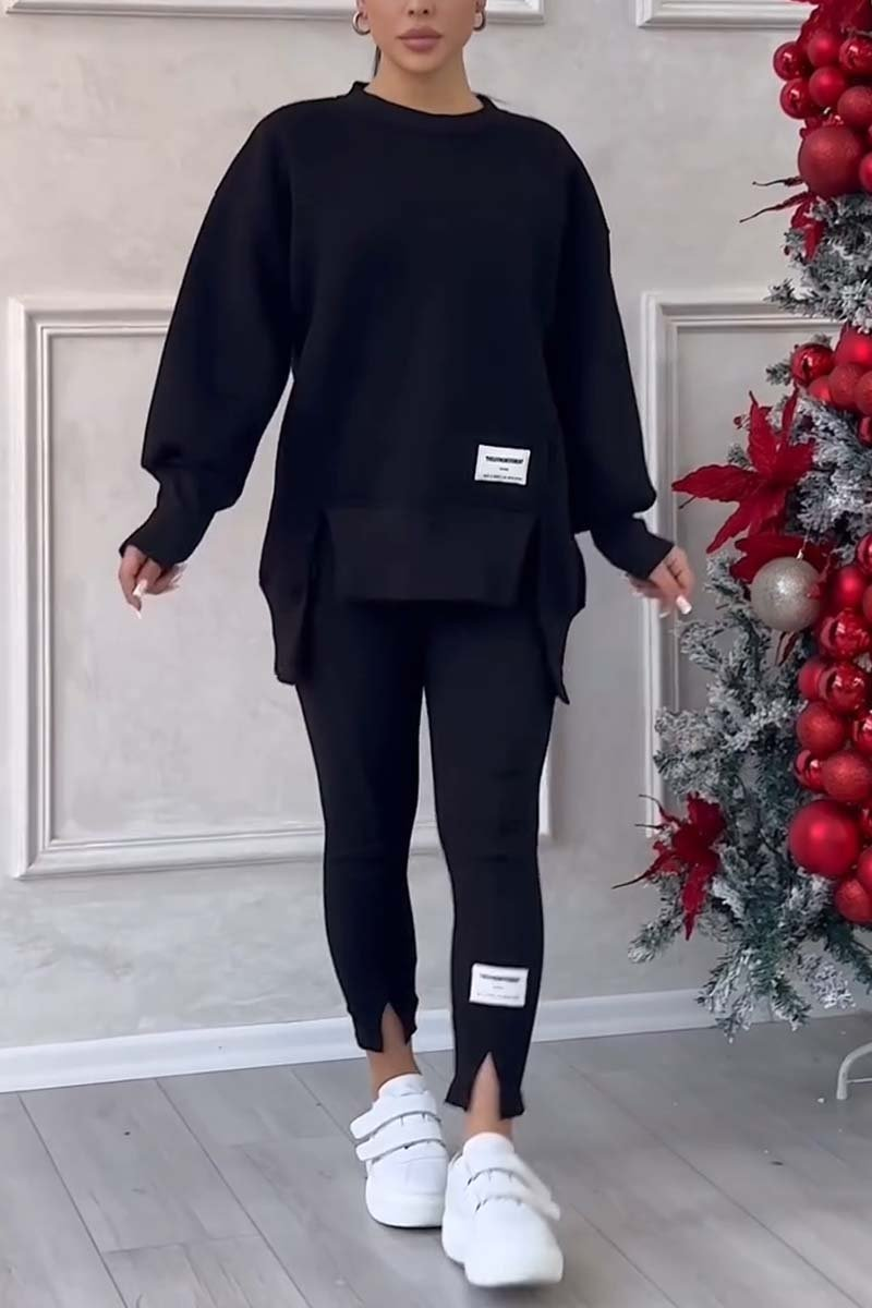 Ensemble jogging femme pull long oversize et legging – Noir