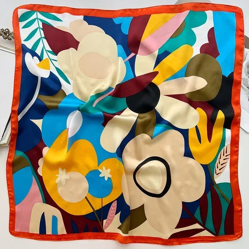 Foulard femme carré satiné à imprimé fleuri – Fleurs multicolores