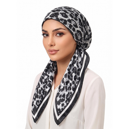 Foulard femme grand carré satiné à nouer aux cheveux ou au cou – Gris