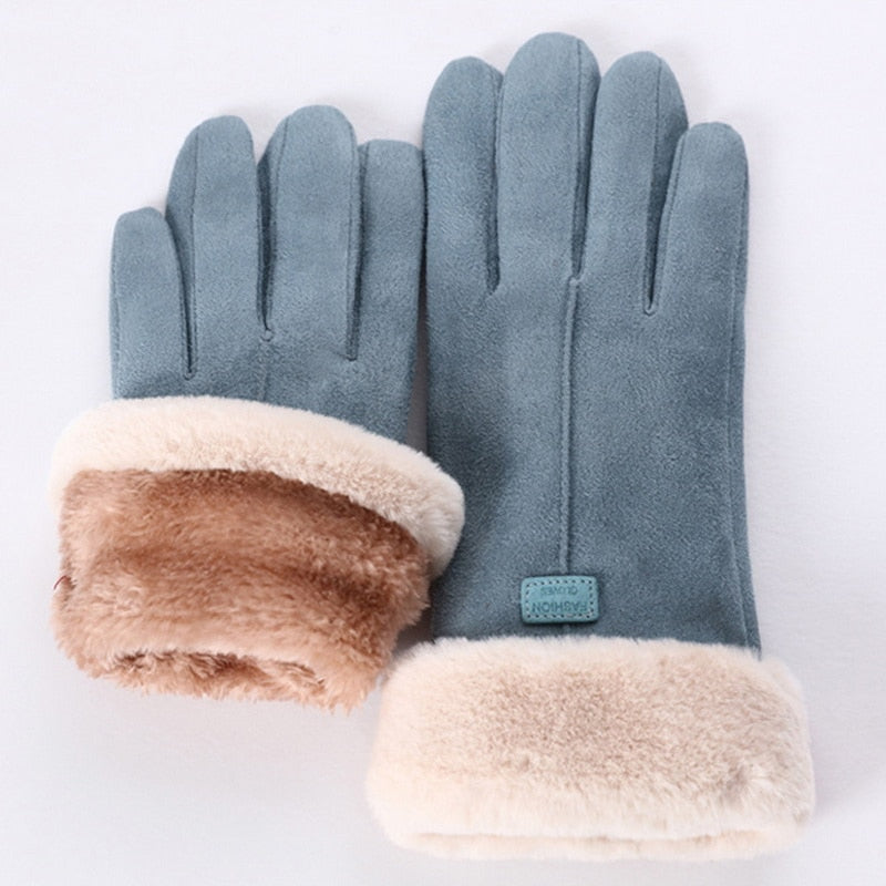 Gants tactiles femme à doublure douce effet polaire – Bleu