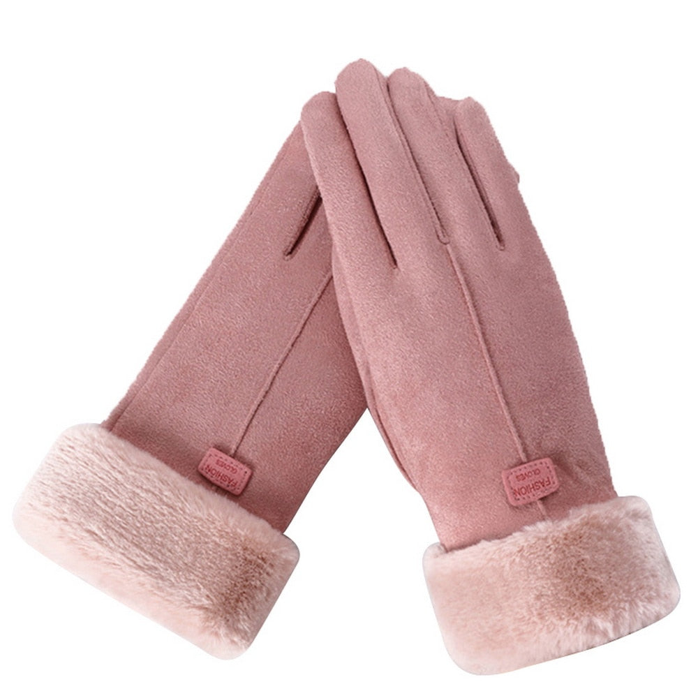 Gants tactiles femme à doublure douce effet polaire – Rose