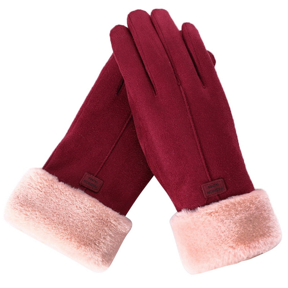 Gants tactiles femme à doublure douce effet polaire – Rouge