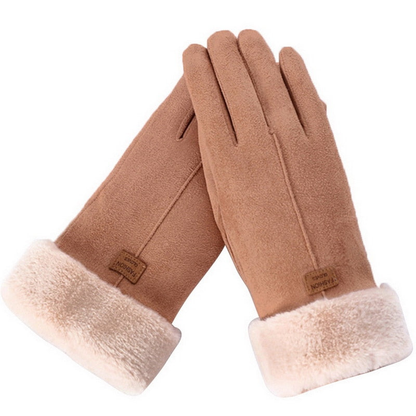 Gants tactiles femme à doublure douce effet polaire – Marron
