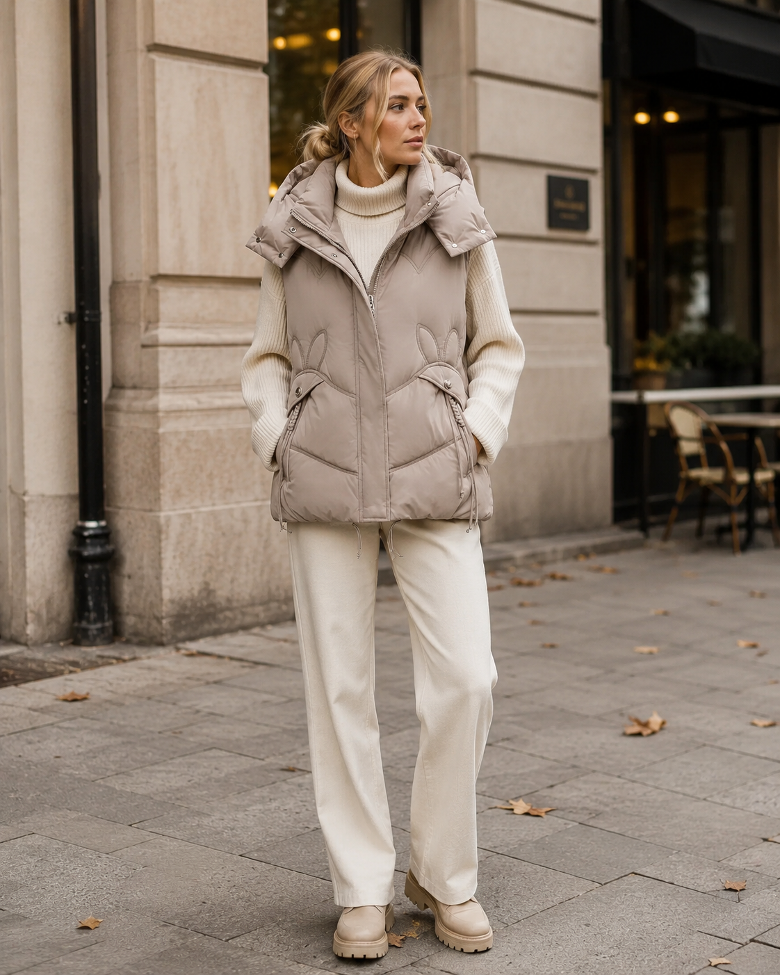 Gilet sans manche femme à capuche amovible – Kaki