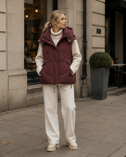 Gilet sans manche femme à capuche amovible – Rouge
