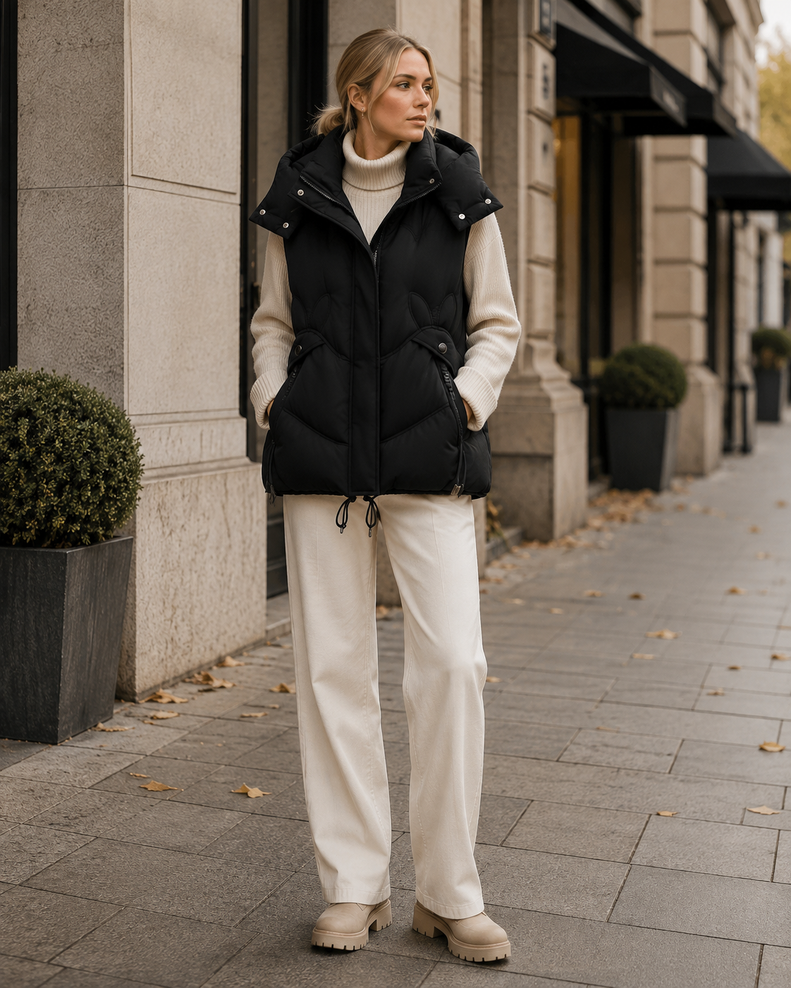 Gilet sans manche femme à capuche amovible – Noir
