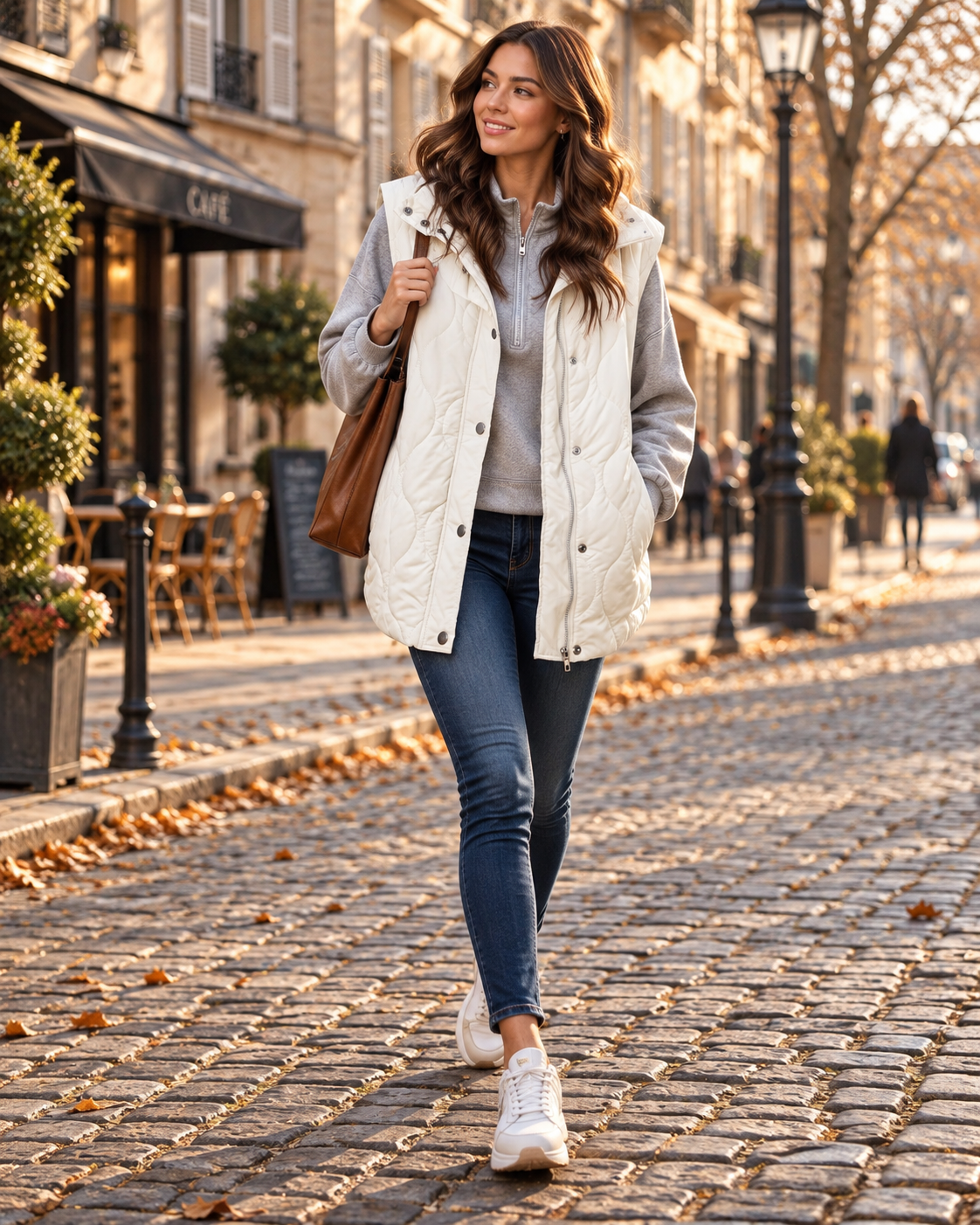 Gilet sans manche femme matelassé court à poches – Blanc