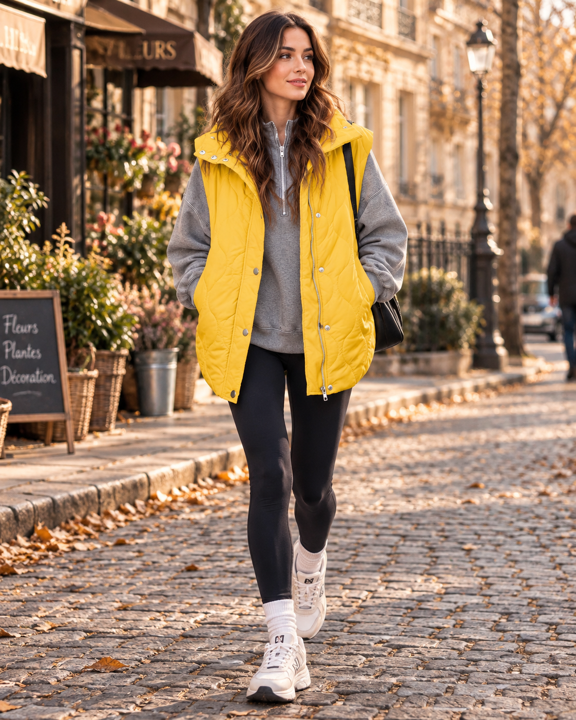 Gilet sans manche femme matelassé court à poches – Jaune