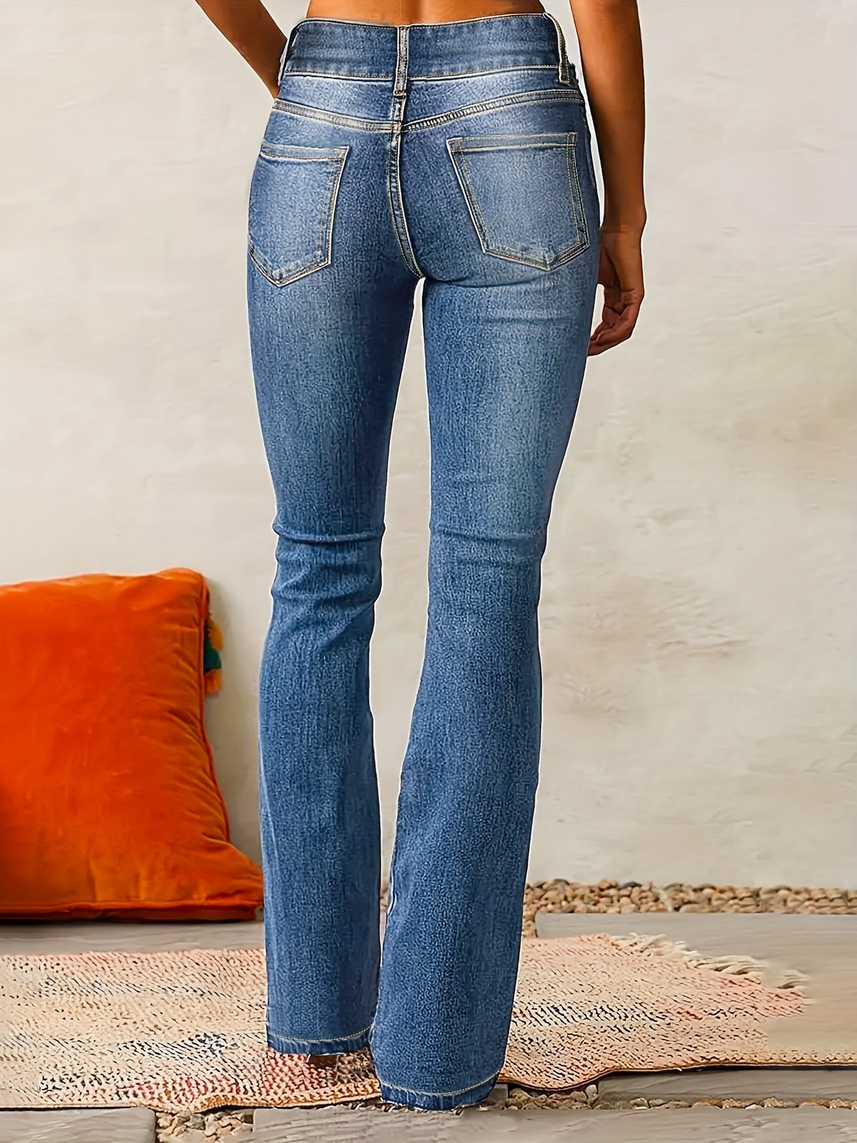 Jean large femme taille haute légèrement extensible
