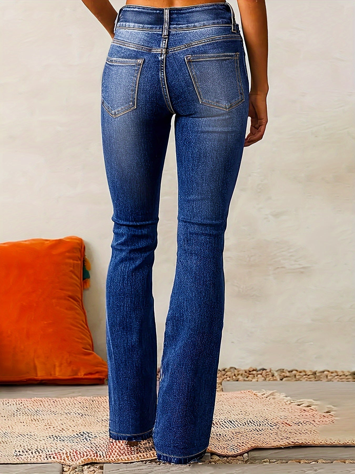 Jean large femme taille haute légèrement extensible
