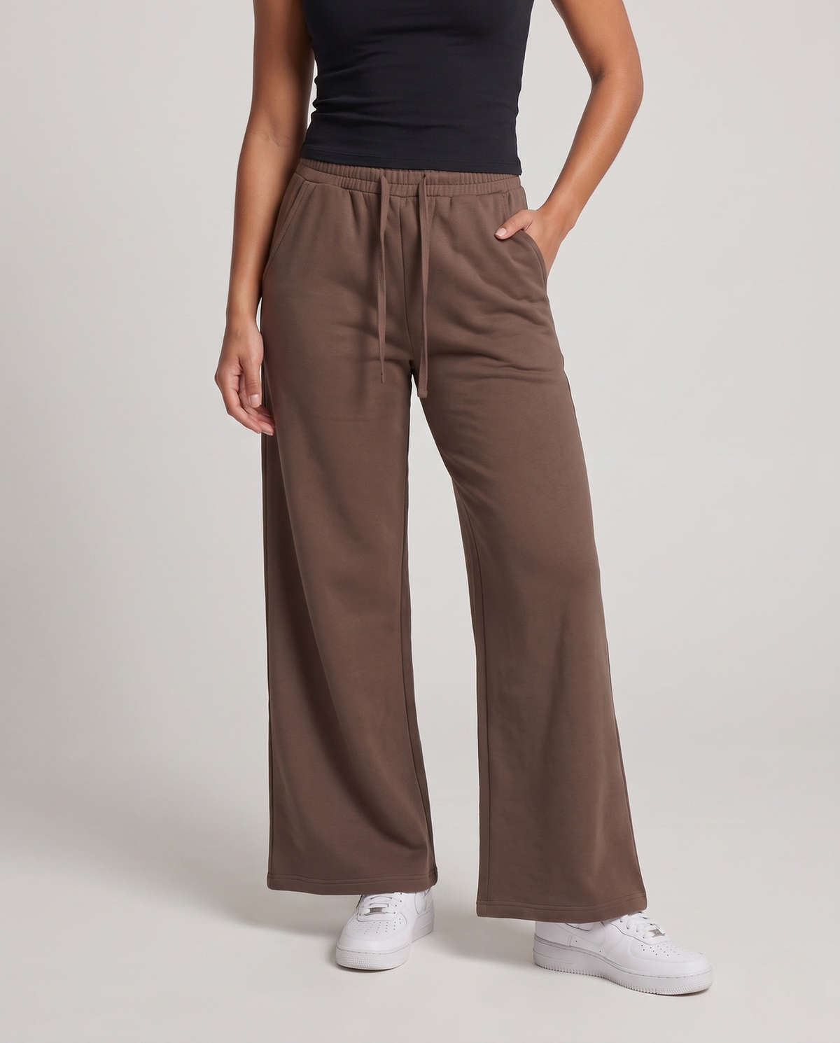 Jogging femme large taille haute à cordon de serrage