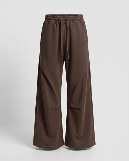 Jogging femme large taille haute à cordon de serrage – Marron