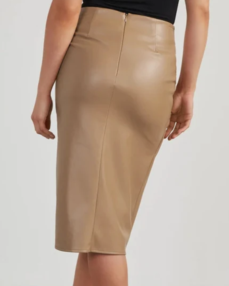 Jupe simili cuir femme mi-longue drapée et asymétrique
