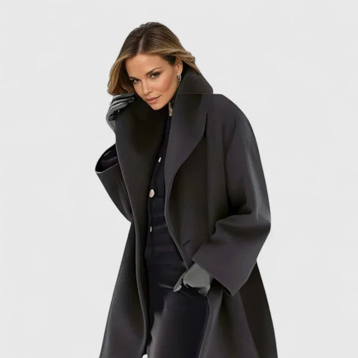 Manteau femme aspect laine à col châle boutonné – Noir