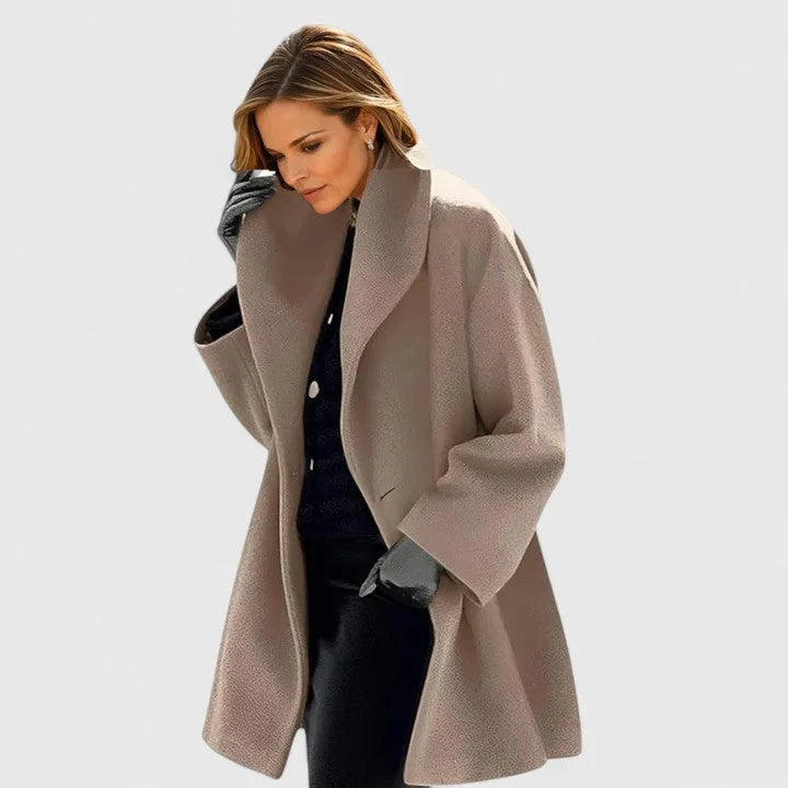 Manteau femme aspect laine à col châle boutonné – Kaki