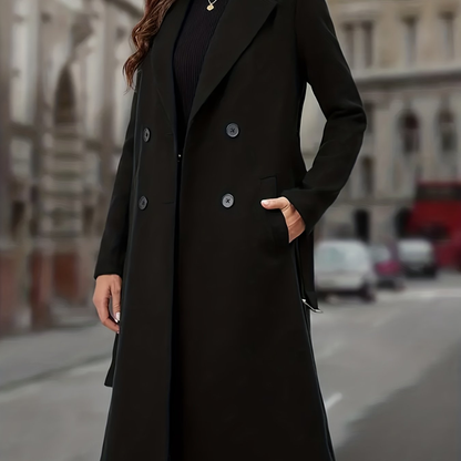 Manteau long femme ajusté à double boutonnage – Noir