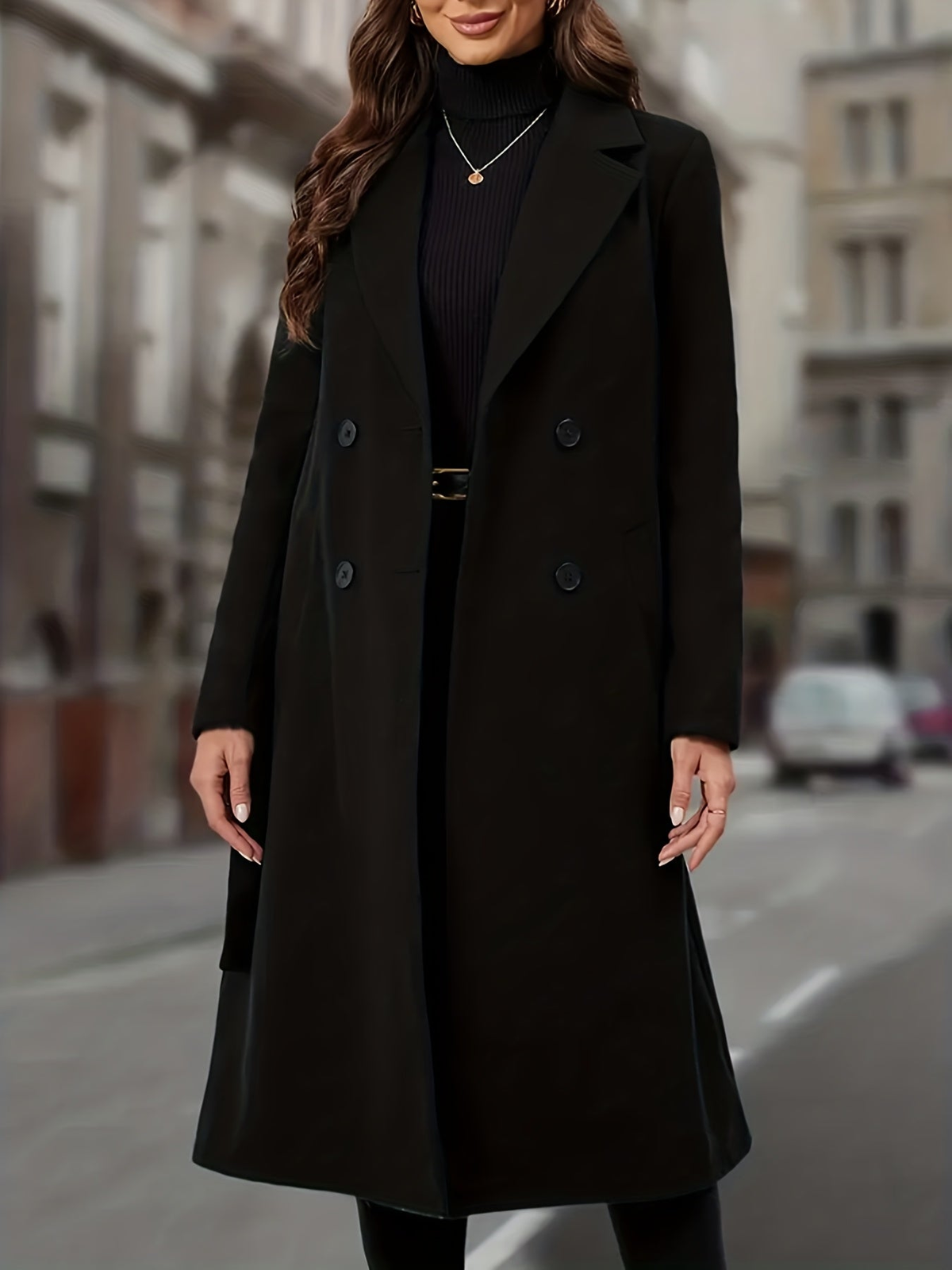 Manteau long femme ajusté à double boutonnage