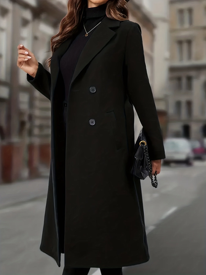Manteau long femme ajusté à double boutonnage