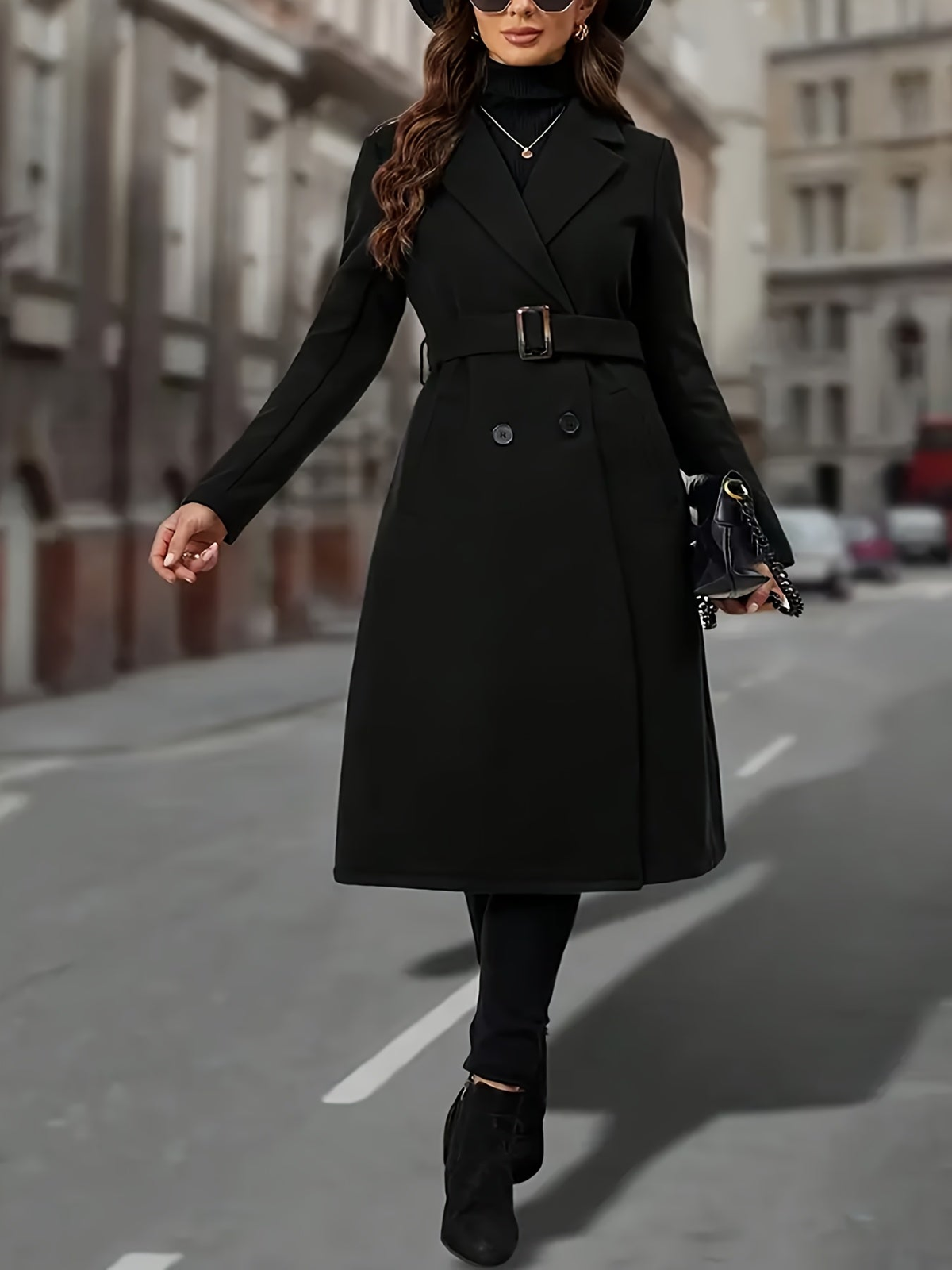 Manteau long femme ajusté à double boutonnage