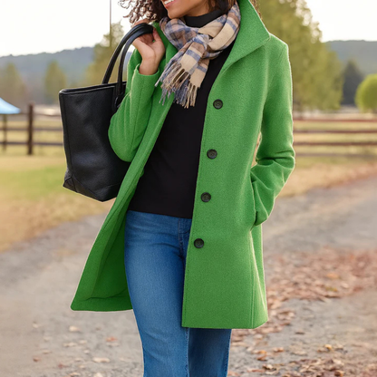 Manteau long femme droit à col montant boutonné – Vert clair