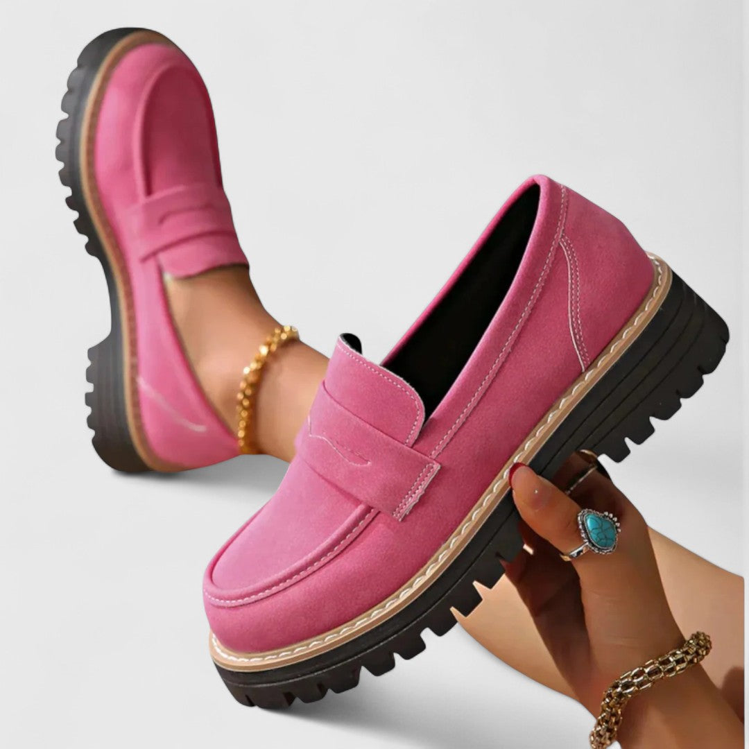 Mocassins femme à plateforme et semelle crantée, bride penny – Rose
