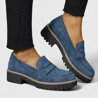 Mocassins femme à plateforme et semelle crantée, bride penny – Bleu