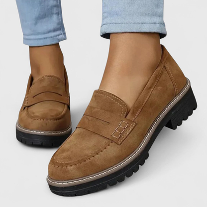 Mocassins femme à plateforme et semelle crantée, bride penny – Marron