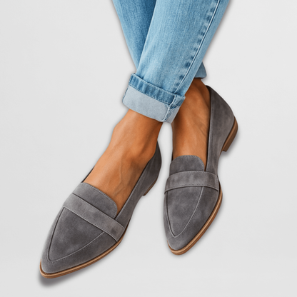 Mocassins femme chic à bout pointu, semelle rembourrée – Gris