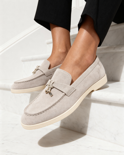 Mocassins femme effet daim à surpiqûres délicates