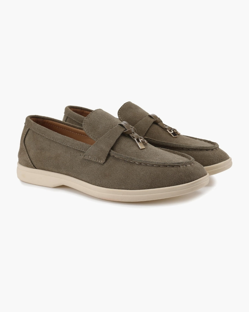 Mocassins femme effet daim à surpiqûres délicates – Olive