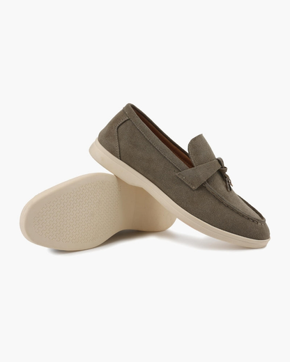 Mocassins femme effet daim à surpiqûres délicates