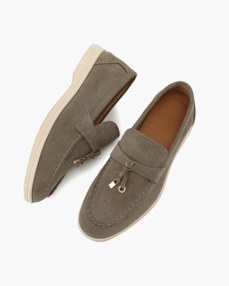 Mocassins femme effet daim à surpiqûres délicates