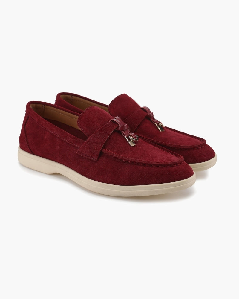 Mocassins femme effet daim à surpiqûres délicates – Bordeaux