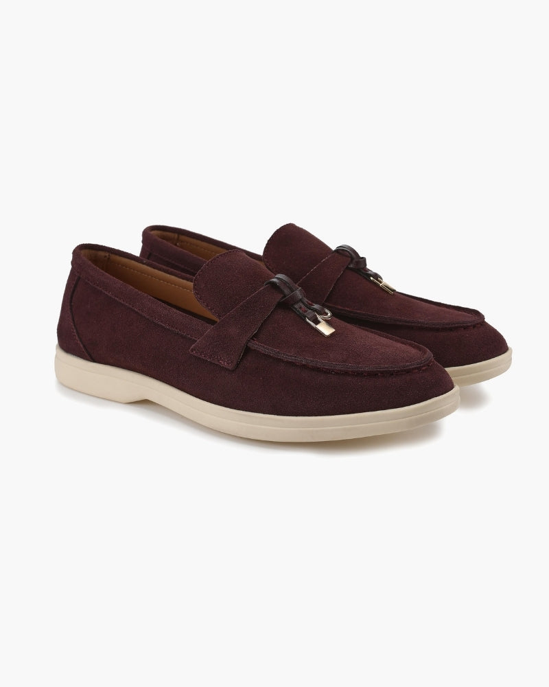 Mocassins femme effet daim à surpiqûres délicates – Marron
