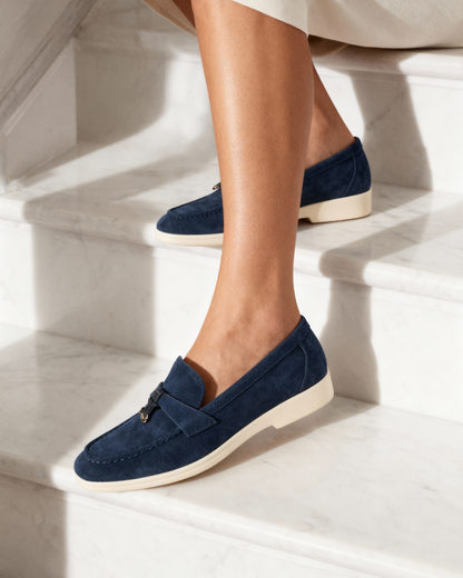 Mocassins femme effet daim à surpiqûres délicates